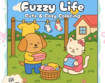 Fuzzy Life Cute Animal Coloring Book Pages | Cozy Kawaii Kids Printable | 20 Page Activity Book