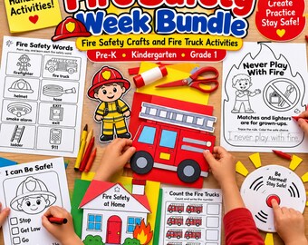 Fire Safety Week Bundle PDF | Fire Truck Crafts Worksheets & Activities | Pre-K Kindergarten 1st Grade Printable