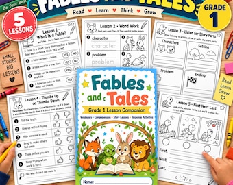 Fables and Tales Grade 1 Worksheets | Reading Comprehension | Story Elements Vocabulary Activities