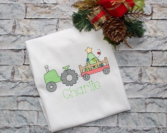 Christmas Tractor - Christmas Tree - Christmas Outfit - Christmas Tee Shirt - Holiday Shirt - Personalized Tee Shirt - Childrens Clothing