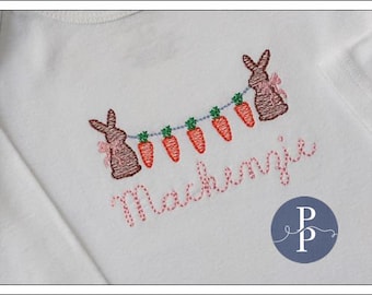 Easter Shirt - Bunnies with Carrots - Carrot Banner - Personalized Easter Shirt - Holiday - Rabbits with Bannier