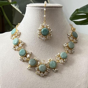 Indian ethnic imitation jewellery necklace earrings tikka set