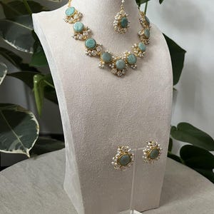 Indian ethnic imitation jewellery necklace earrings tikka set