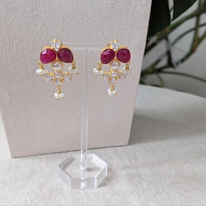 Ornate Ruby and Rose Quartz Set with Pearls and Swarovski
