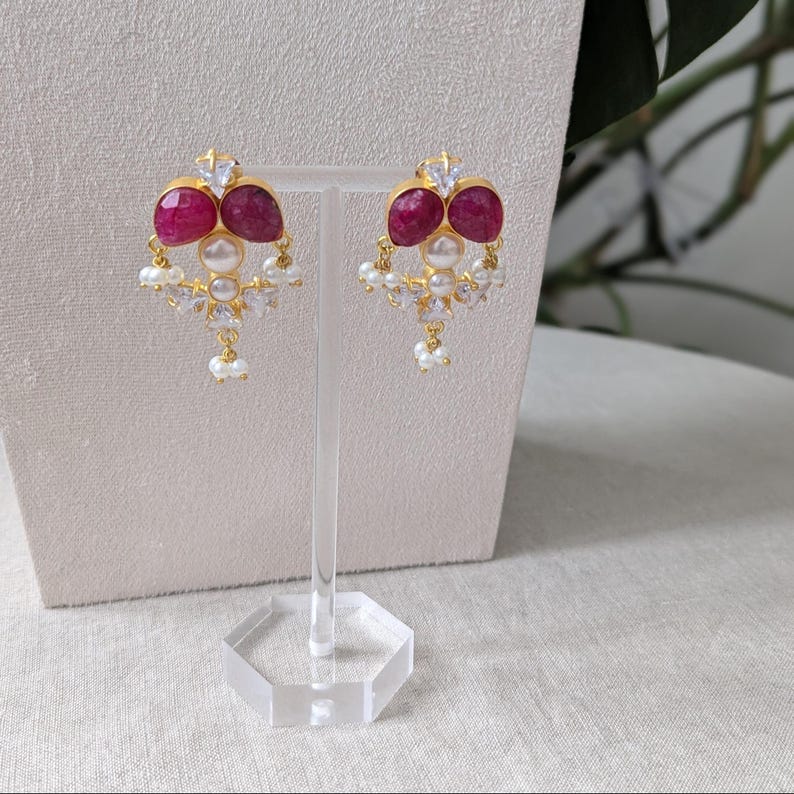 Ornate Ruby and Rose Quartz Set with Pearls and Swarovski