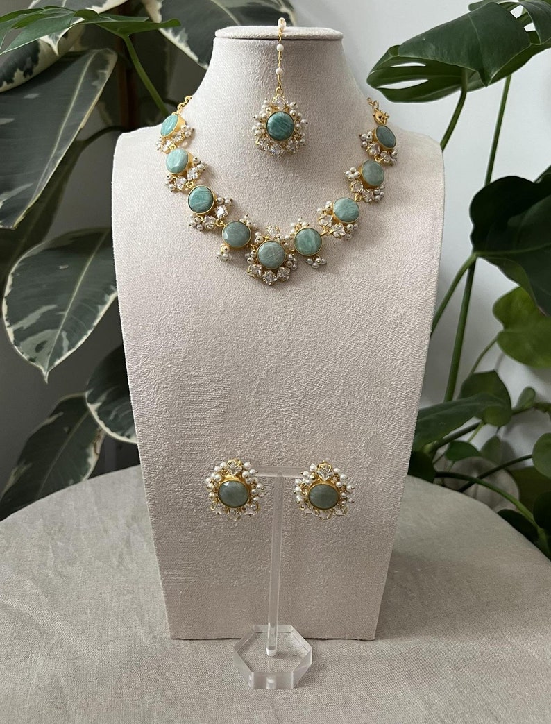Indian ethnic imitation jewellery necklace earrings tikka set