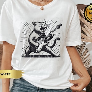 Rock Cat Guitarist T-Shirt: Funny Cat Lover Gift