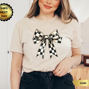 Checkered Bow Shirt, Black Bow Shirt, Coquette Bow Shirt, Bows Shirt, Retro Shirt