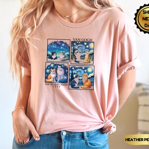 Van Gogh Cat T-Shirt: Funny Irises Design, Soft Cotton Unisex Fit