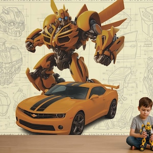TRANSFORMERS Wallpaper bumblebee Wall Decal Autobots Wall Sticker Robot Wall Mural Wall Decal For Boy Room Kid Room Child Room Decor