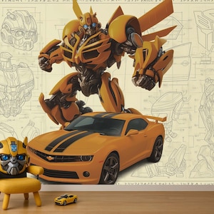 TRANSFORMERS Wallpaper bumblebee Wall Decal Autobots Wall Sticker Robot Wall Mural Gift For Boy Room Gift for Kid Room Child Room Decor