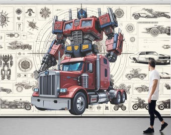 Vinilo decorativo de robot gigante, pegatina de pared de guerrero mecánico, arte mural de robot futurista, decoración de guardería de ciencia ficción, mural de vinilo autoadhesivo, decoración de sala de juegos