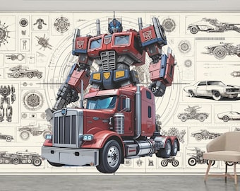 Papel pintado de TRANSFORMERS Optimus Prime Vinilo decorativo de pared Autobots Adhesivo de pared Robot Mural de pared Vinilo decorativo para habitación de niño Habitación infantil Habitación infantil Vinilo decorativo para guardería