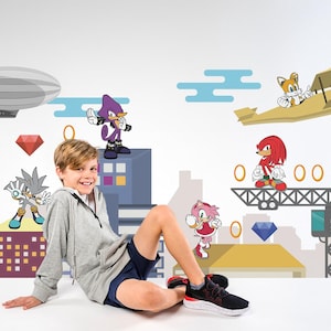 Super Sonic Wall Decal Sonic City Wall Sticker Shadow the Hedgehog Wallpaper Japanese Game Wall Art Wall Decal For Boy Room Kid Room Decal