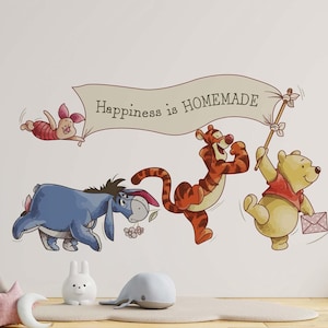 Adesivo da parete Winnie The Pooh Adesivo da parete Disney Winnie che tiene bandiera Adesivo da parete Eeyore Adesivo da parete per la stanza dei bambini Decorazione per la stanza dei bambini