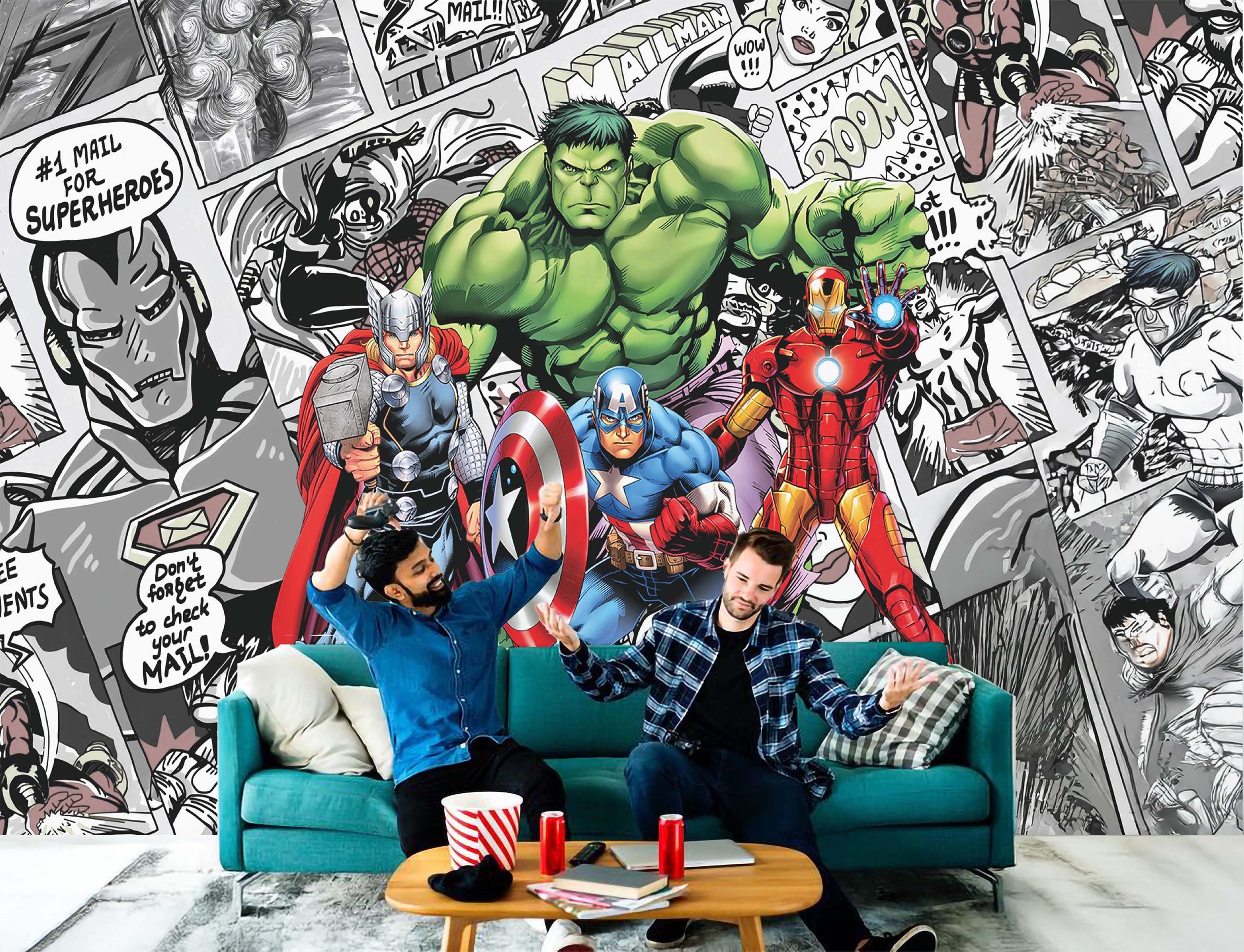 アベンジャーズ ウォールデカール スーパーヒーロー ウォールステッカー アイアンマン ウォールミューラル ソー 壁紙 キャプテンアメリカ  ウォールアート 男の子部屋 子供部屋 インテリア - Etsy 日本, image size:3000x2296