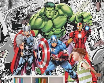 The Avengers Papier peint Super-héros Sticker mural Iron Man Sticker Thor Sticker Captain America Art mural pour salle de jeux Sticker chambre garçon