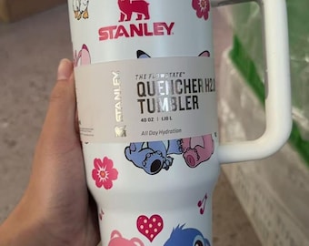Stitch Tumbler 40oz Cup, Portable Car Mug, Travel Coffee Tumbler, Cute Student Gift Name Engraved 40oz Stitch Cup, Stitch