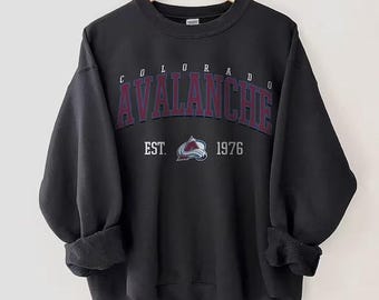 vintage des années 90, sweat-shirt de hockey sur avalanche du Colorado, col rond de l'équipe de hockey sur glace rétro des avalanches, chemise contre les avalanches du Colorado, fan de hockey du Colorado