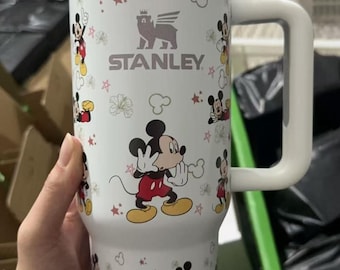 Mickey Mouse 40oz Tumbler, Mouse Characters Tumbler, Cartoon Engraved Tumbler, Magic Kingdom Cup, Handle Stainless Steel Reusable Tumbler