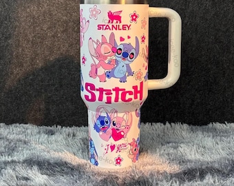 Stitch Tumbler 40oz Cup, Portable Car Mug, Travel Coffee Tumbler, Cute Student Gift Name Engraved 40oz Stitch Cup, Stitch