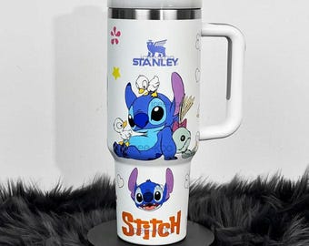 Stitch Tumbler 40oz Cup, Portable Car Mug, Travel Coffee Tumbler, Cute Student Gift Name Engraved 40oz Stitch Cup, Stitch