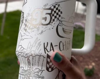 Disney Cars Lightning McQueen Tumbler 40oz, Disney Tumbler, Personalized McQueen Tumbler With Handle, Cars Movie Lover Gifts