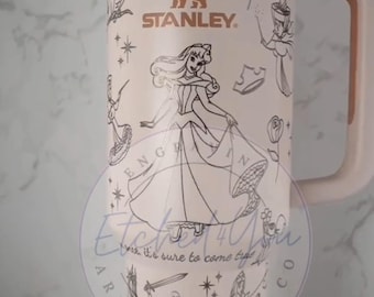 Disney Sleeping Beauty Tumbler, Disney Characters Laser Engraved 40oz Tumbler Handle Lid Straw Stainless Steel Reusable Tumbler Gift