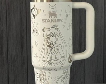 Anime Moon Girl and Friends Tumbler 40oz, Stars & Moon Design, Insulated Stainless Steel Drinkware for Hot/Cold Beverages