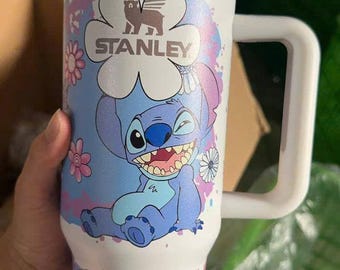 Stitch Tumbler 40oz Cup, Portable Car Mug, Travel Coffee Tumbler, Cute Student Gift Name Engraved 40oz Stitch Cup, Stitch