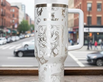 Anime Moon Girl and Friends Tumbler 40oz, Stars & Moon Design, Insulated Stainless Steel Drinkware for Hot/Cold Beverages