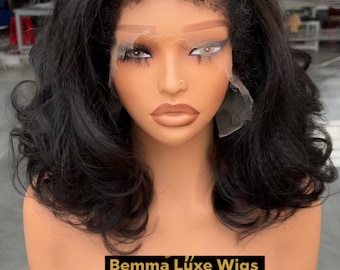 未加工バージン人毛ウィッグ：14インチヤキウェーブ、4Cヘアライン、9x6 HDレースクロージャー