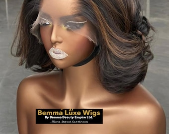 Peluca bob elegante de cabello humano virgen crudo, sin pegamento, con encaje HD 9x6 y cierre de 10 pulgadas. Densidad del 250%.