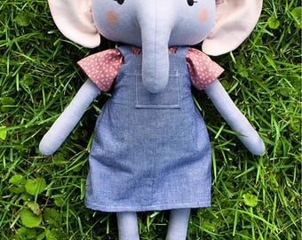 Precious Pinafore with Pink Dotted Top, Handmade Doll Clothes, Stuffed Animal Doll Dress, 15 inch Tall Stuffed Doll, Cotton Fabric