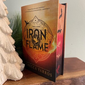 Puede incluir: Una novela de fantas&iacute;a titulada "Iron Flame" de la autora superventas del New York Times Rebecca Yarros. La portada presenta un fondo naranja y rojo fuego con un dise&ntilde;o circular negro y dorado. El texto "Burn. It. Down." est&aacute; escrito en negro sobre el t&iacute;tulo.