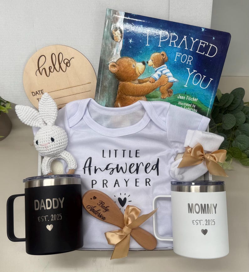 Neutral Newborn Baby God Answed Prayers Gift Box New Mom Dad Family ...