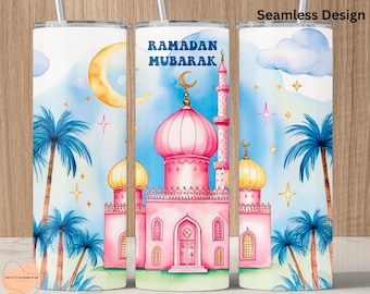 Islamic Tumbler Wrap Sublimation, Ramadan Mubarak Design (PNG)