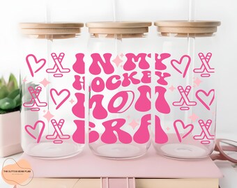 Hockey Mom Retro Flower Glass Can Wrap SVG PNG (Digital Files)