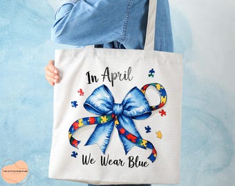 Autism Awareness Bow PNG, April We Wear Blue, Accept Understand Love (Digital Download)