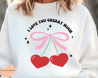 Coquette Valentine Cherry Heart Svg Png, Distressed Sublimation (Digital Files)