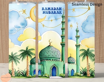 Islamic Mosque Tumbler Wrap, Muslim Gift, Ramadan Mubarak (PNG Digital File)