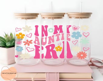 Auntie Era Glass Can Wrap SVG PNG, Retro Flower Design (Digital Files)