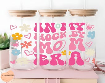 Hockey Mom Era Glass Can Wrap SVG PNG, Retro Flowers (Digital Files)
