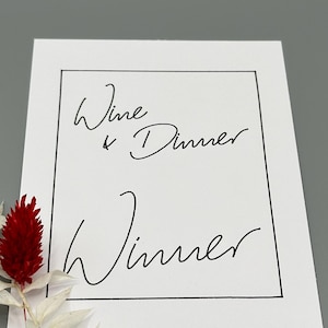 Lustige Karte l ‚Wine & Dinner – Winner‘ l A6 Postkarte mit Spruch l schwarz-weiss l minimalistisch