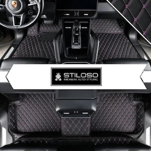 Custom Fitted Black and Purple Stitching Diamond Luxury Car Mats Full Set by Stiloso