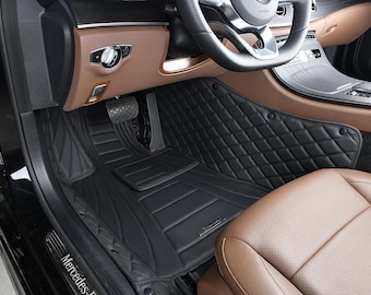Custom Fitted Black and Black Stitching Curved Striped Diamond Luxury Car Mats Full Set by Stiloso