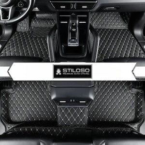 Maßgeschneiderte schwarze und beige Nähte Diamant Luxus Auto Matten Komplettset von Stiloso