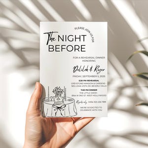 The Night Before Rehearsal Dinner Invitation Modern Minimalist Rehearsal Dinner Invite Editable Template Hand Drawn Dinner Invitation Canva