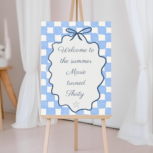 Coastal Birthday Welcome Sign, The Summer I Turned Pretty, Thirty, Beach Theme Party, Soft Blue Navy Ocean Sign, Hand Drawn Template, Canva