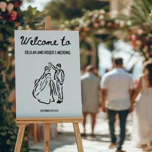 Hochzeit Willkommen Schild Vorlage Handgezeichnete Kritzel Illustration Empfang Beschilderung Printable Handgeschriebene Beschilderung Spaß Illustriert Wunderlich